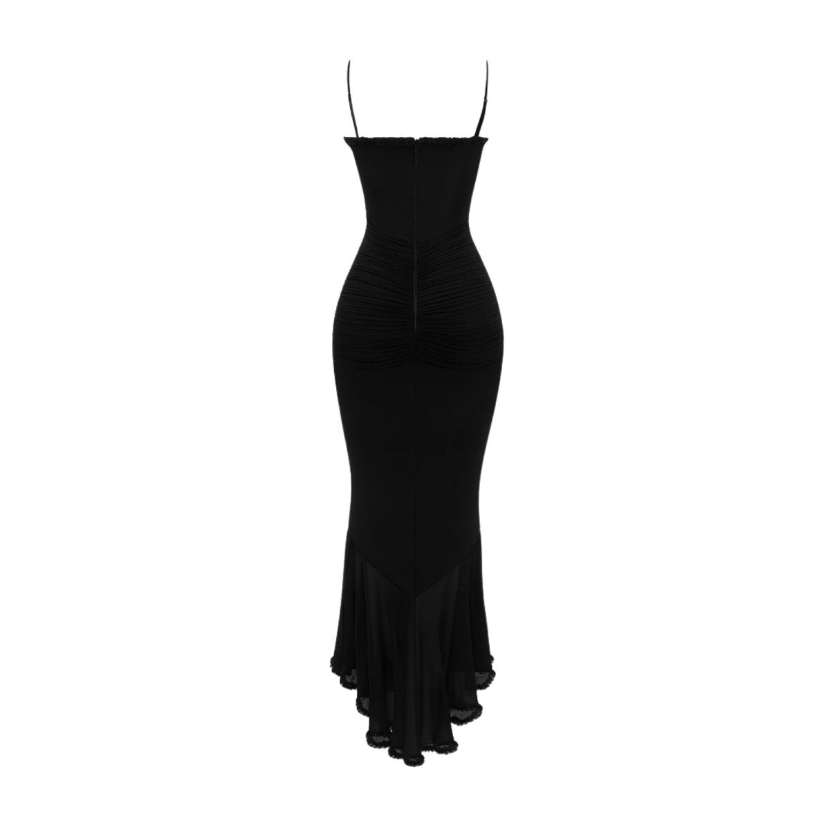 Black kouvr dress with thin straps on a white background