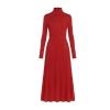 Kouvr Dianne red ribbed knit turtleneck dress with detailed view of the gold buttons on the long sleeve cuffs.