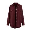 Flat lay product shot of the front of the burgundy waffle knit shirt jacket, with buttons and chest pockets clearly visible.