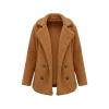 Flat lay of the Kouvr Fashion double-breasted teddy coat shown open to display the notched lapels and button details.