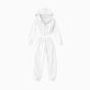 Flat lay of the Kouvr Ellaine white matching set, displaying the women's cropped corset hoodie and high-waist joggers against a clean white background.
