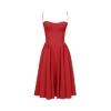 Studio product shot of the Kouvr Evdokia red bustier midi dress against a white background, highlighting the structured bodice and fabric texture.