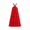 Red Kouvr dress with a halter neck design on a white background