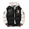 Product shot of the Kouvr Fashion 'Angelo' hooded varsity puffer jacket showing all embroidery and front details on a white background.