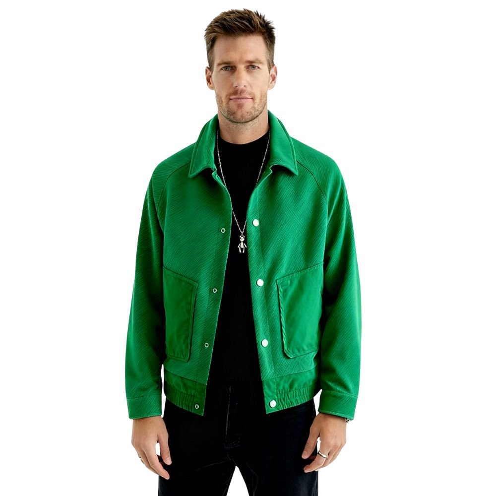 Model wearing the Kouvr Fashion Aiken corduroy shacket in green