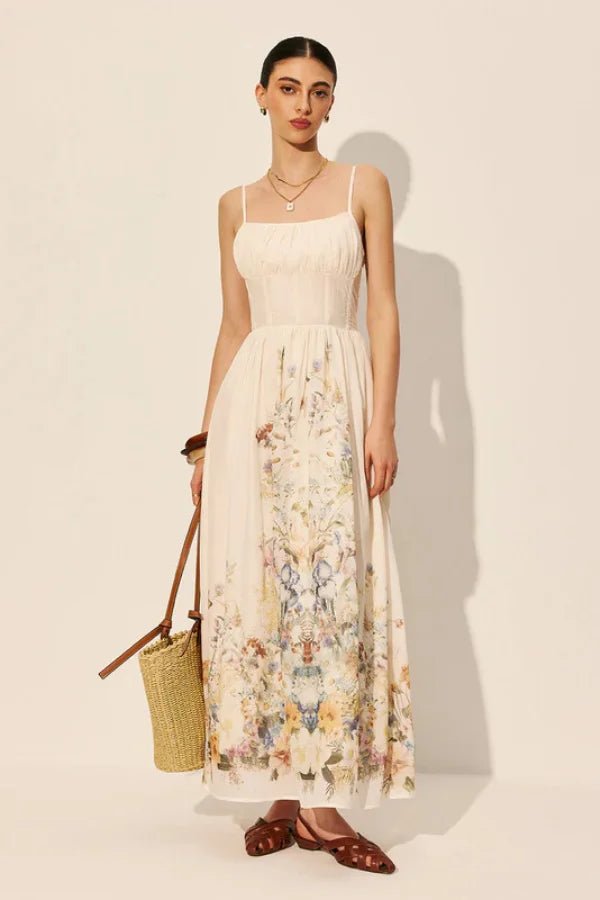 bustier gown," "romantic sundress," "ethereal aesthetic," "spaghetti strap A-line dress," and "ruched bodice dress