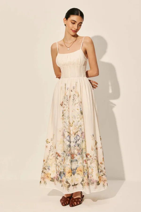 bustier gown," "romantic sundress," "ethereal aesthetic," "spaghetti strap A-line dress," and "ruched bodice dress