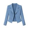 Product-only flat lay image of Kouvr Fashion's structured blue blazer with wide lapels on a white background