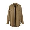 Front flat lay of the Kouvr Fashion Donna Shacket in khaki, detailing the waffle knit texture, chest pockets, and button front.