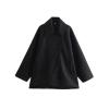Flat lay of the front of the Kouvr Fashion oversized double-breasted wool peacoat in black, showing the button details and wide lapels.