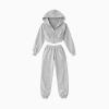 Flat lay of the Kouvr Fashion Ellaine heather grey cropped zip hoodie and matching joggers, showing the full two-piece set.