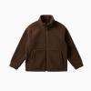 Flat lay product photo of the Kouvr Fashion Julie Sherpa Jacket in dark brown, showing the full-zip front, high collar, and patch pockets.