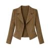 Flat lay of the Kouvr Fashion Kensington Sculpted Blazer in tobacco dark khaki, showing the open front, notched lapels, and welt pockets.