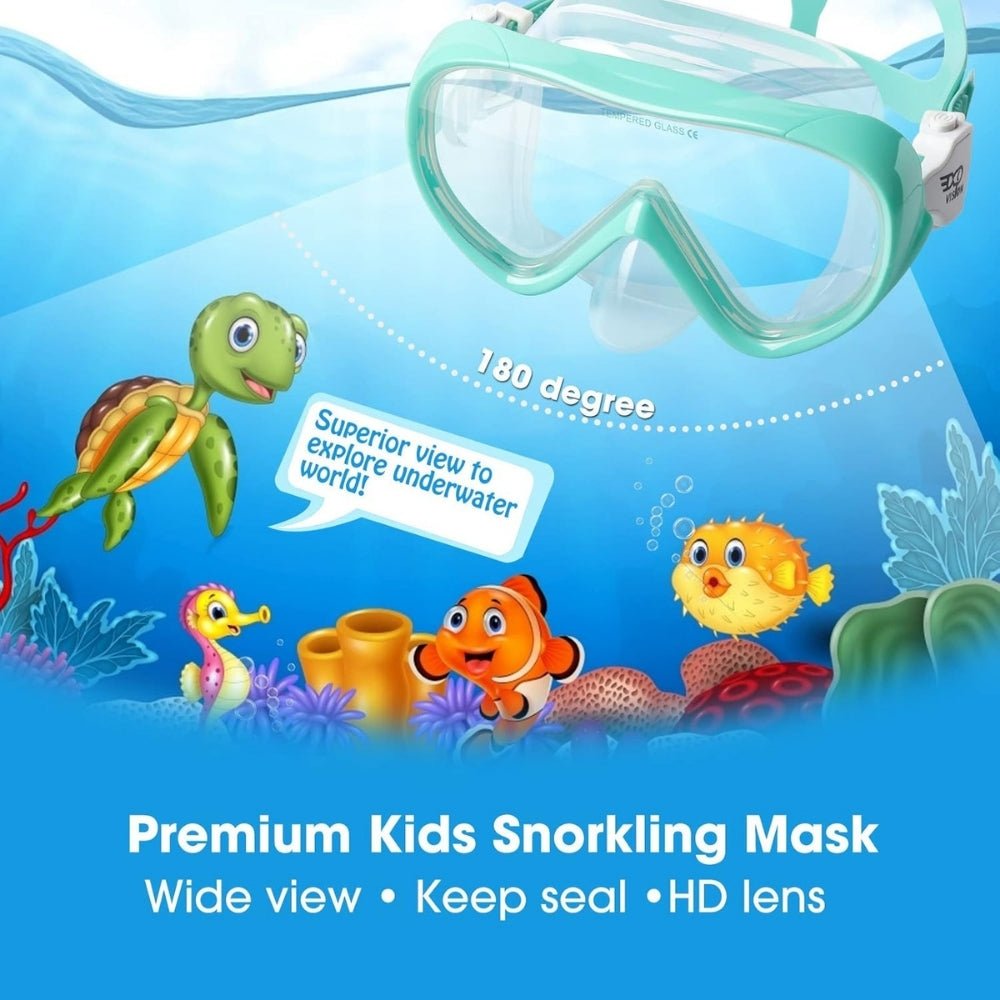 anti-leak," "panoramic view," "ocean exploration," "pool swimming," "beach vacation essential," "comfortable fit," and "easy breathing