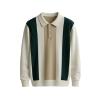 Product shot of the Kouvr Fashion Leandro long sleeve knit polo sweater with three-button placket laid flat on a white background.