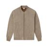 Flat lay product shot of the Kouvr Fashion Michael Suede Bomber Jacket in khaki, showing the full front, zipper, and pockets.