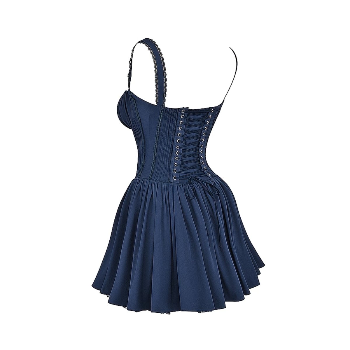 Navy kouvr corset dress on a white background