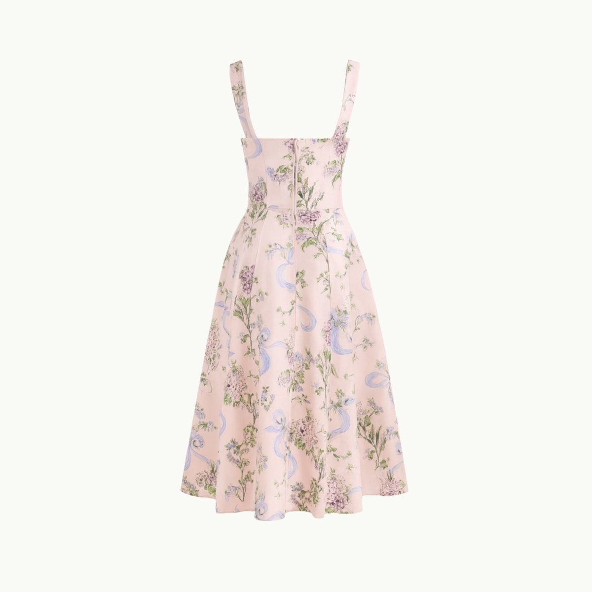 Close-up detail of the sweetheart neckline, tie-front feature, and jacquard fabric of the yellow rose floral midi dress.