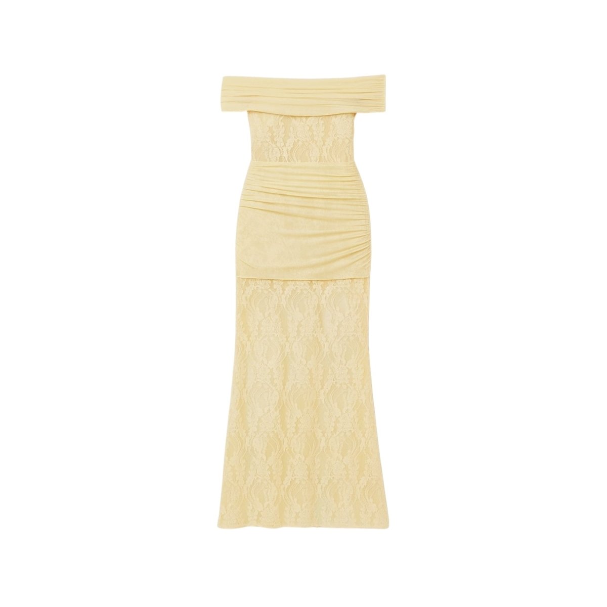 Yellow Kouvr off-shoulder dress on a white background