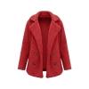 Product-only flatlay of the Kouvr Fashion red teddy coat, open to show the double-breasted button detail and plush sherpa texture.