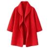 Flat lay product shot of the Kouvr Fashion red open-front coat, highlighting the shawl collar and fabric texture.