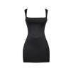Flatlay product shot of the black Sculpt Corset Mini Dress, detailing the square neck and corset-style seams on the bodice.