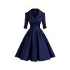 High-quality product shot of the navy blue shawl collar swing dress by Kouvr Fashion on a white background.