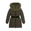 Kouvr Fashion Zoey women's long black puffer coat with oversized silver fox fur hood and belt