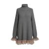 Flatlay of the Kouvr Graceila grey turtleneck sweater dress, front view showing the ribbed knit texture and tulle trim.