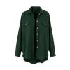 Flat lay of the green button-down waffle knit shacket, showing the collar, chest pockets, and textured fabric.