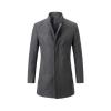 Product-only studio shot of the Kouvr Fashion men's grey stand collar wool overcoat, laid flat to show its shape and button details.
