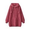Flatlay studio shot of the Kouvr Haven chunky knit hoodie in dark pink, showing the front details including the kangaroo pocket and tassel drawstrings.