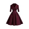 Front product shot of the Kouvr Jenner collared V-neck midi dress in burgundy satin.