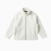 Product flat lay of the white Julie sherpa fleece jacket, showing the full front, zipper detail, and patch pockets.