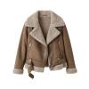 Product-only flat lay of the Kouvr khaki aviator jacket, open to display the full interior sherpa lining and hardware details.