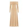 Khaki kouvr off-shoulder long-sleeve dress on a white background