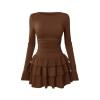 Flatlay product shot of the front of the Kouvr Leona brown tiered ruffle mini dress.
