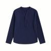 Flatlay product shot of the Kouvr navy blue roby shirt front, showing the mother-of-pearl buttons and texture.