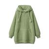 Flat lay product shot of the Kouvr Nadya knit hoodie in green, highlighting the braided tassel drawstrings and kangaroo pocket.