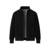 Flat lay of the open Kouvr Nick black corduroy jacket, displaying the full grey shearling fleece lining and texture.
