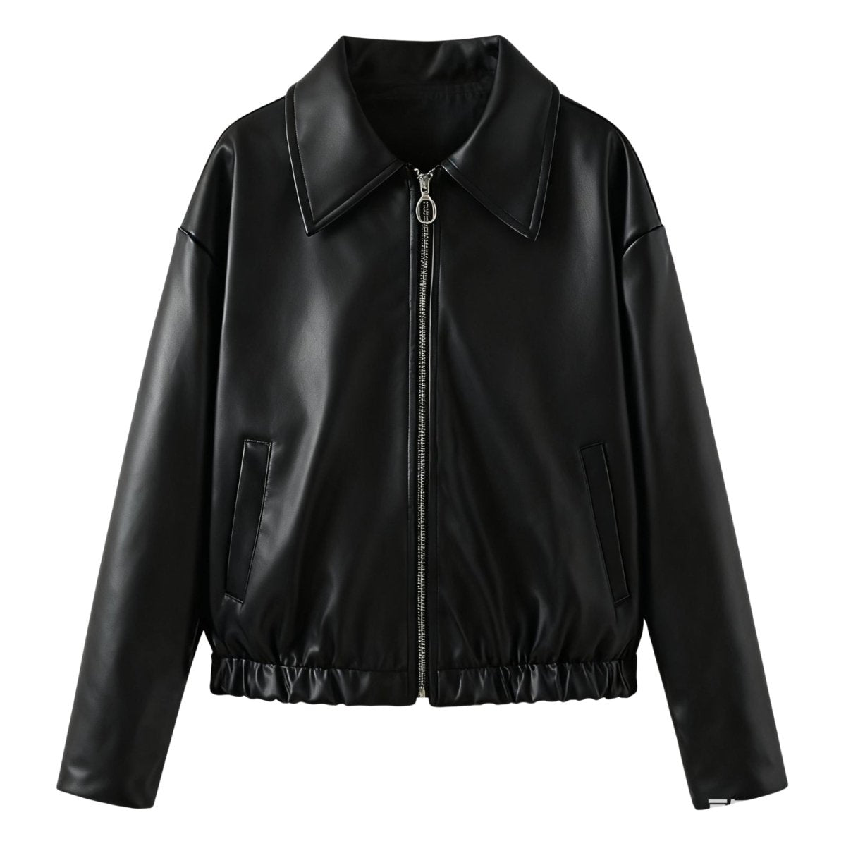 Black Kouvr leather jacket on a white background