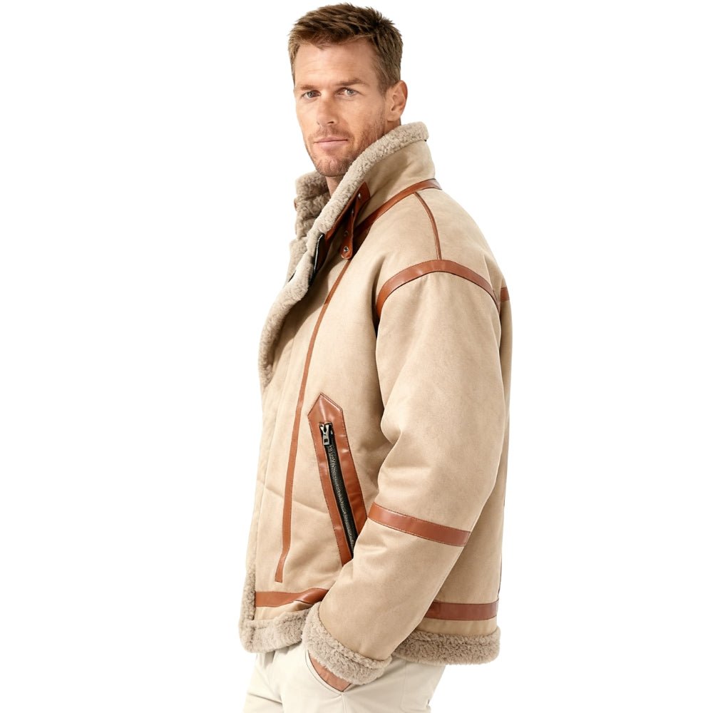 leather trim jacket, pilot jacket, winter statement coat, heritage outerwear, investment piece