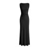 Flat lay of the Kouvr black midi dress, with a detailed view of the front construction, boat neckline, and the sheer mesh panel in the sculpted waist.