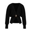 Black kouvr jacket with a gold buckle on a white background