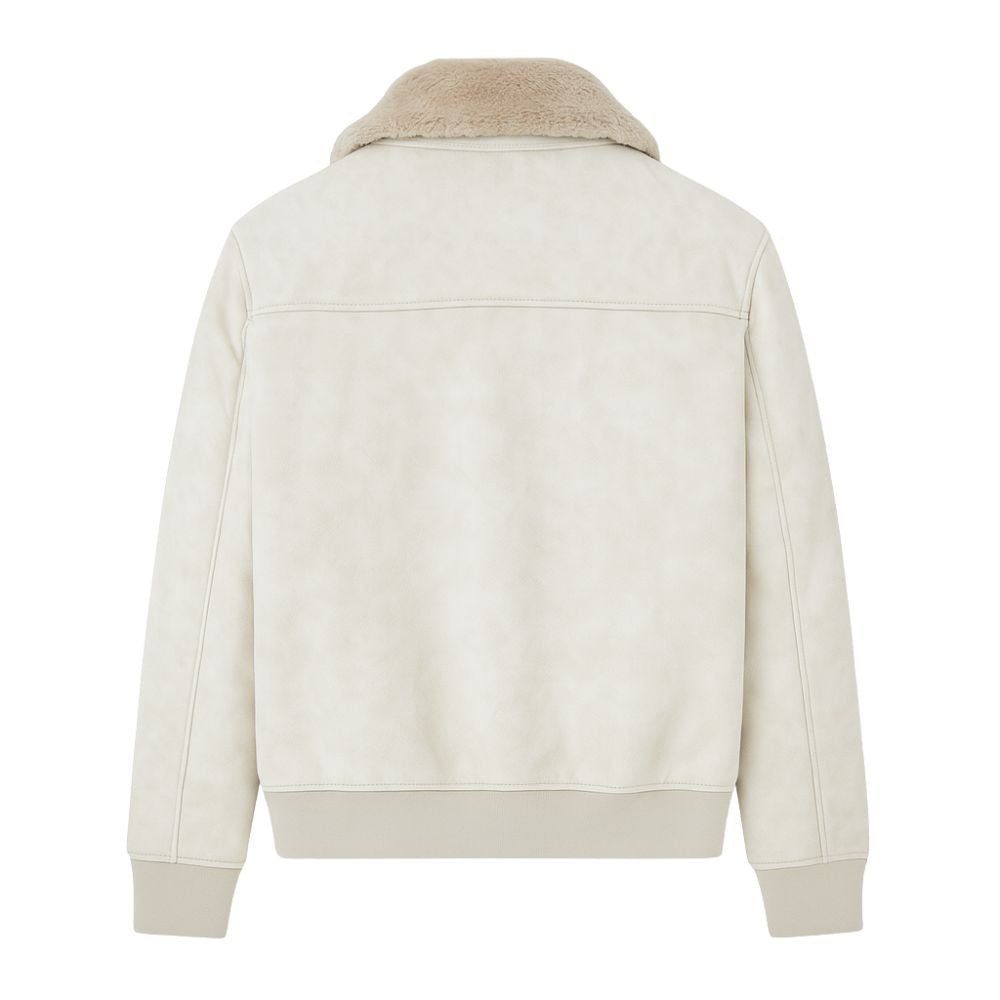 Men's Apricot Shearling Lined Suede Aviator Jacket by Kouvr Fashion