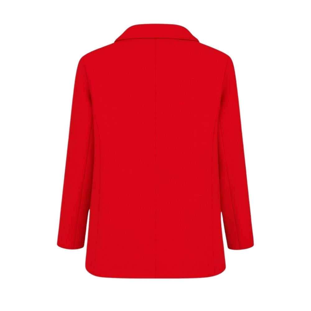 business casual outfit," "tailored fit jacket," "notched lapel blazer," "how to style a red blazer," and "statement jacket for women