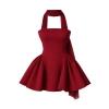Front product shot of the Zelda strapless Burgundy mini dress on a ghost mannequin, displaying its architectural shape and choker detail.
