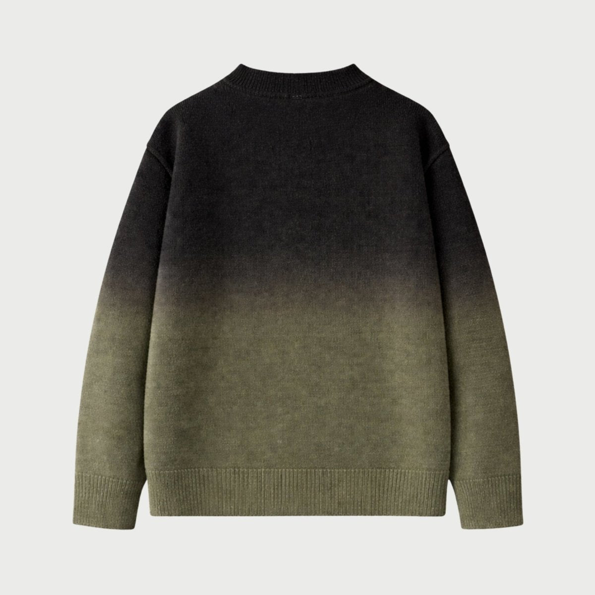 Flat lay back view of the mens Theodore knitwear piece showing the seamless color gradient.