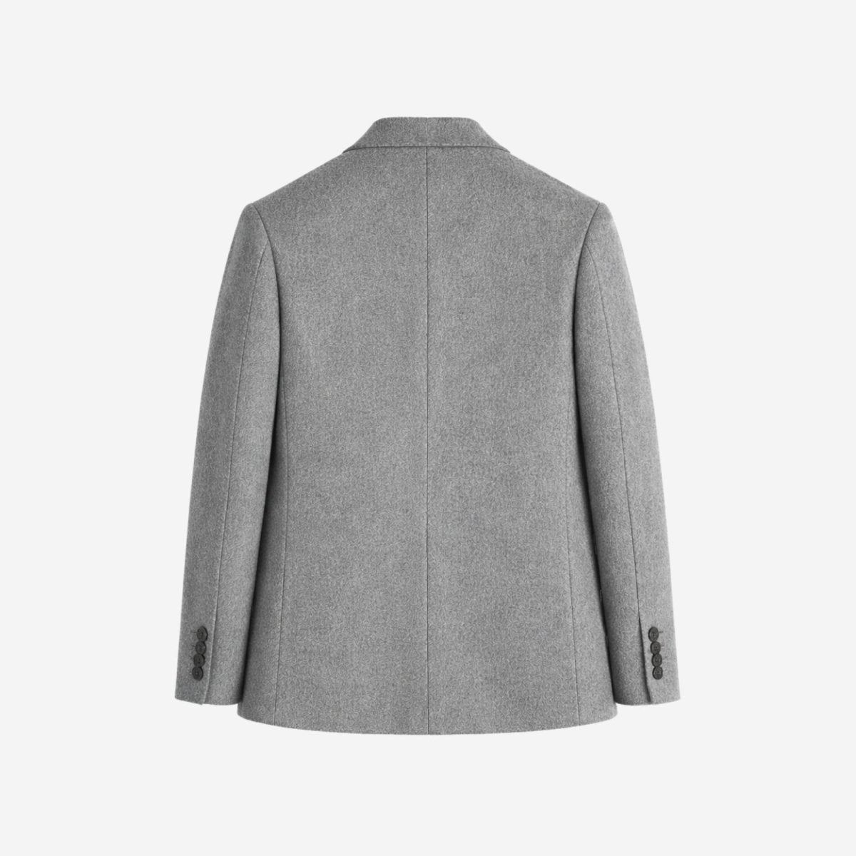 Flat lay back view of grey textured wool blend casual blazer