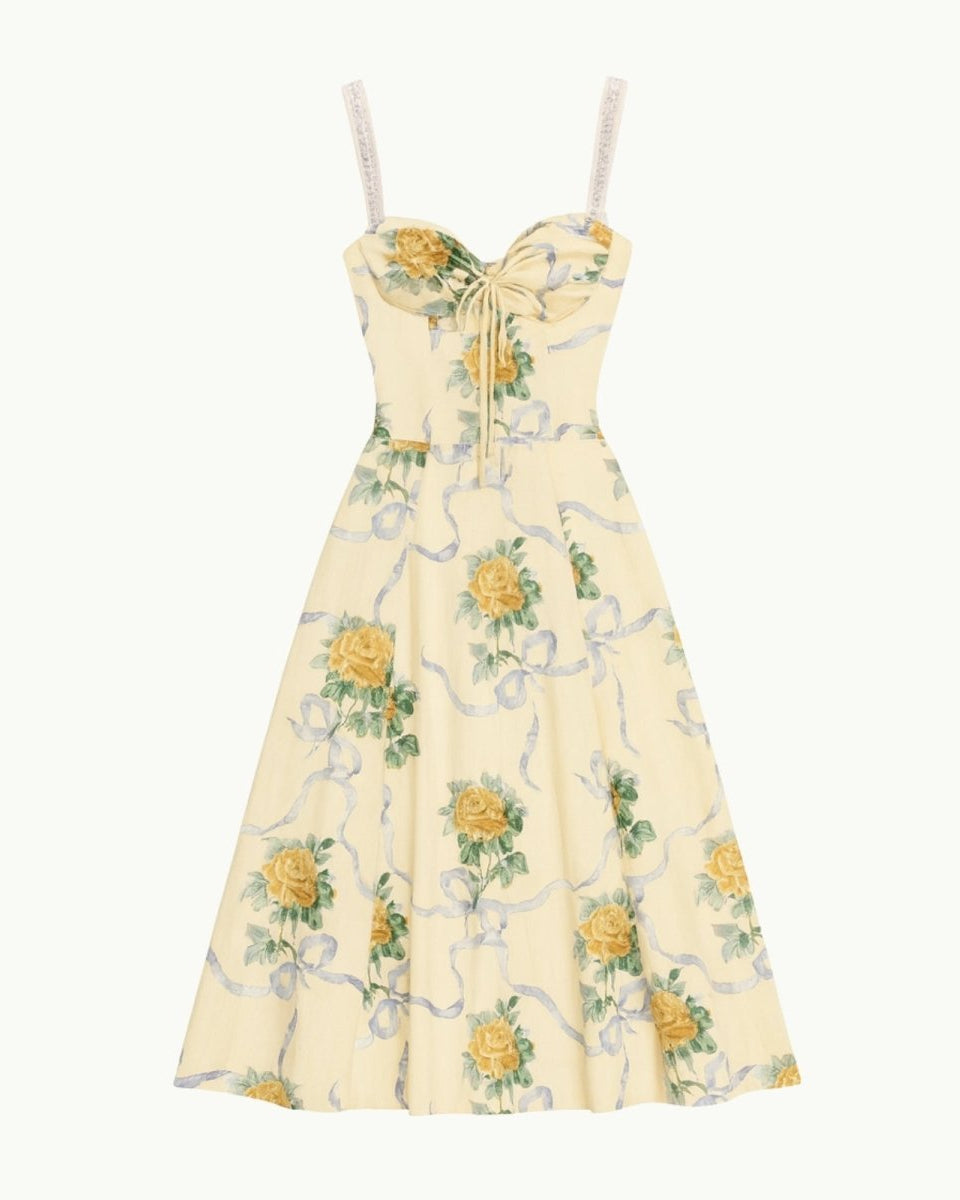 Light Yellow floral dress with a white background
